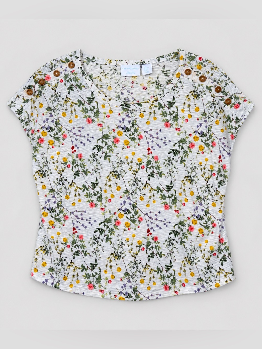 Cynthia Rowley Linen Top Blouse XL Coastal Euro Summer Floral Cottage